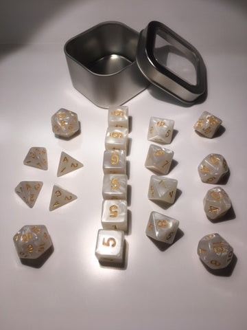 Pearl White with gold font Set of 20 "Pandy Dice"