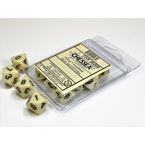 Opaque Ivory with black font 10D10 Dice [CHX26200]