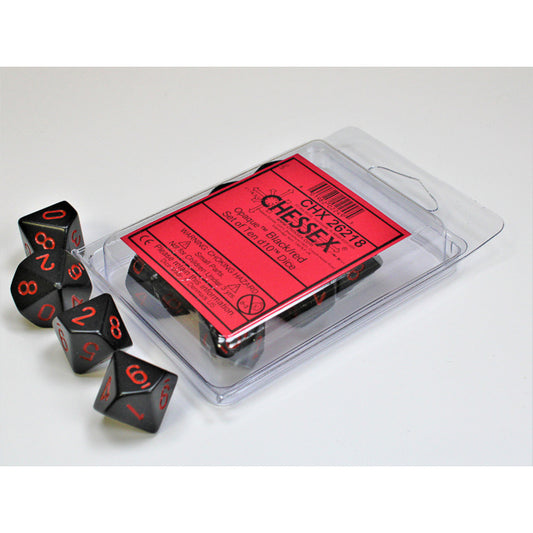 10D10 Opaque Dice Set | Black/Red