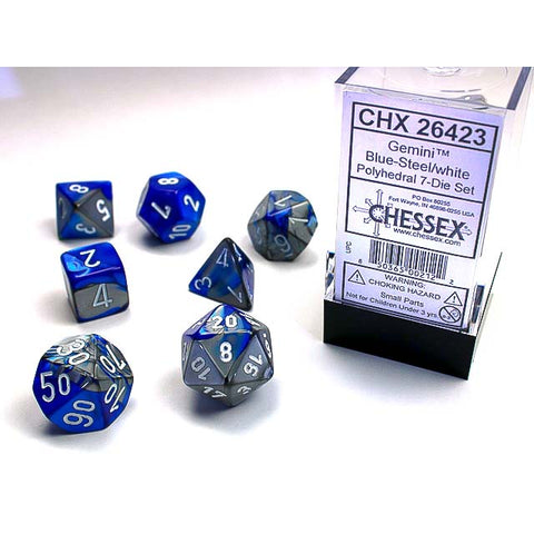 Gemini Blue + Steel with white font 7 Dice Set [CHX26423]