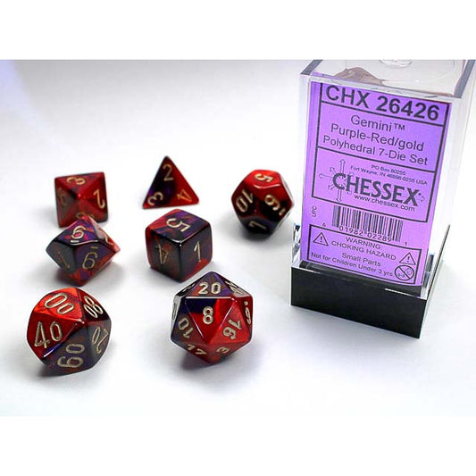 7DPoly Gemini Series Dice Set | Purple & Red