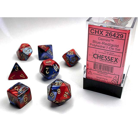 Gemini Blue + Red with gold font 7 Dice Set [CHX26429]
