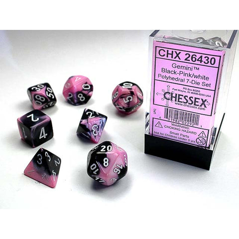 Gemini Black + Pink with white font 7 Dice Set [CHX26430]