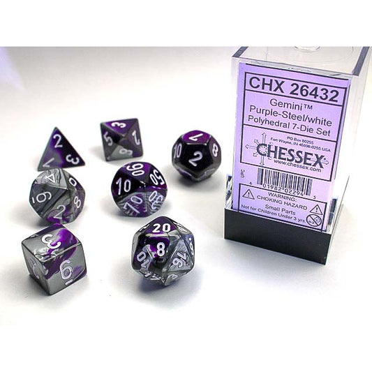 7DPoly Gemini Series Dice Set | Purple & Steel