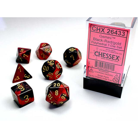Gemini Black + Red with gold font 7 Dice Set [CHX26433]