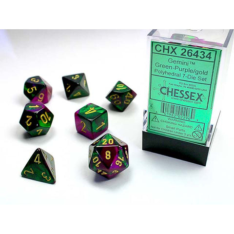 Gemini Green + Purple with gold font 7 Dice Set [CHX26434]