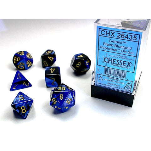 Gemini Black + Blue with gold font 7 Dice Set [CHX26435]