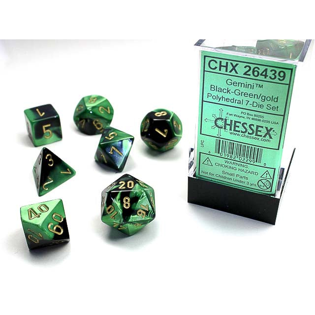 7DPoly Gemini Series Dice Set | Black & Green