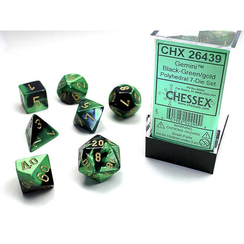 Gemini Black + Green with gold font 7 Dice Set [CHX26439]