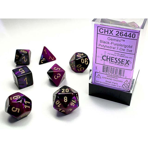 Gemini Black + Purple with gold font 7 Dice Set [CHX26440]