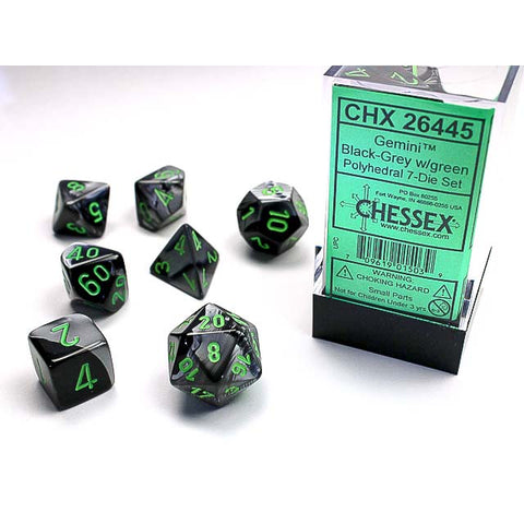 Gemini Black + Grey with green font 7 Dice Set [CHX26445]