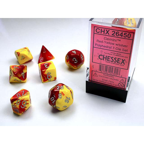 Gemini Red + Yellow with silver font 7 Dice Set [CHX26450]