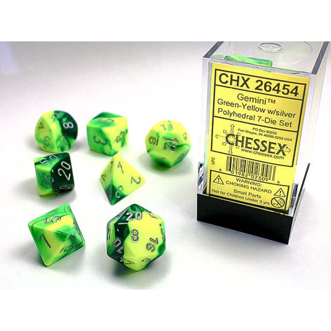 Gemini Green + Yellow with silver font 7 Dice Set [CHX26454]