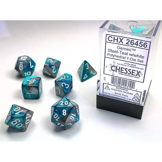 7DPoly Gemini Series Dice Set | Steel & Teal