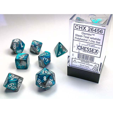 Gemini Steel + Teal with white font 7 Dice Set [CHX26456]