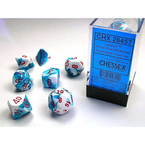 Gemini Astral Blue + White with red font 7 Dice Set [CHX26457] DISC