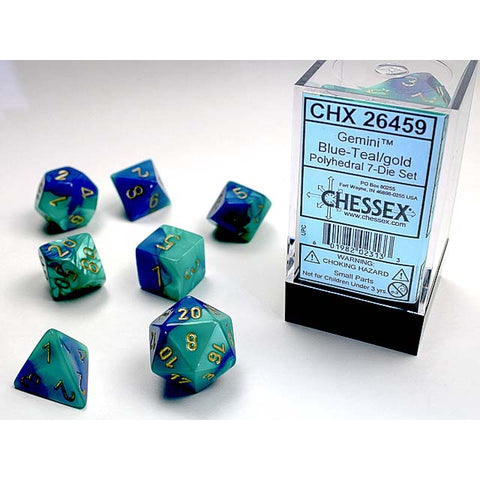 Gemini Blue + Teal with gold font 7 Dice Set [CHX26459]