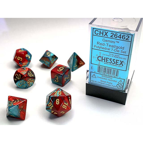 Gemini Red + Teal with gold font 7 Dice Set [CHX26462]
