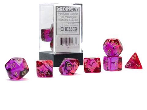 Gemini Polyhedral Translucent Red-Violet with gold font 7 Dice Set [CHX26467]