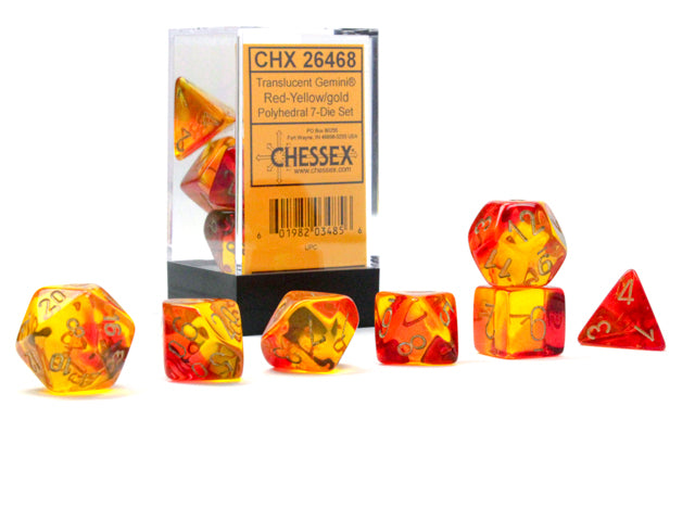 7DPoly Gemini Series Dice Set | Translucent Red & Yellow