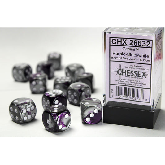 12D6 Gemini Series Dice Set | Purple & Steel