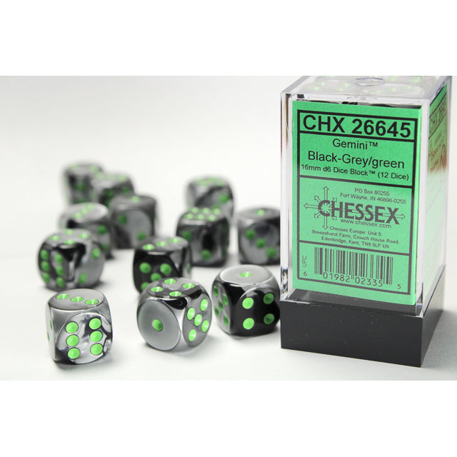12D6 Gemini Series Dice Set | Black & Grey