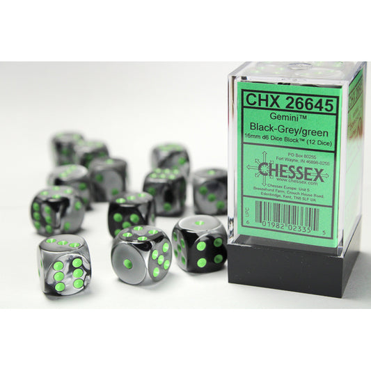 12D6 Gemini Series Dice Set | Black & Grey