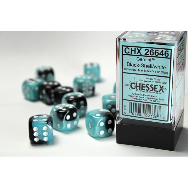 12D6 Gemini Series Dice Set | Black & Shell