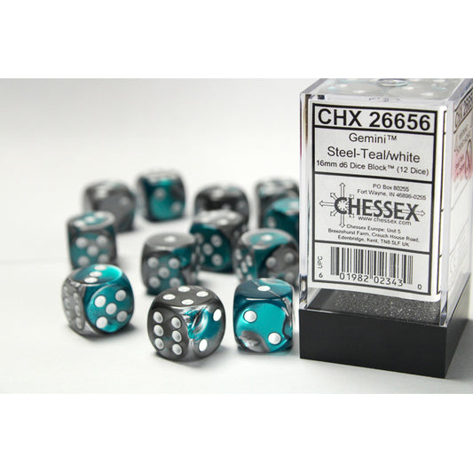 SALE - 12D6 Gemini Series Dice Set | Steel & Teal