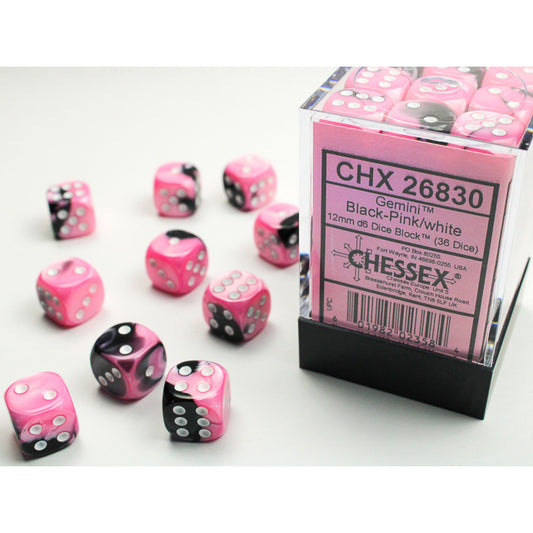 36D6 Gemini Series Dice Set | Black & Pink