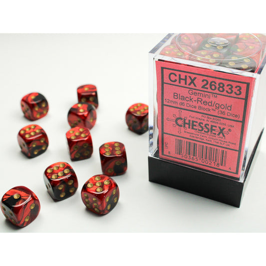 36D6 Gemini Series Dice Set | Black & Red