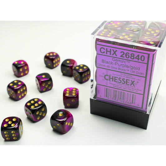 36D6 Gemini Series Dice Set | Black & Purple