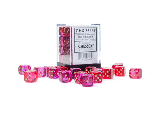36D6 Gemini Series Dice Set | Translucent Red & Violet