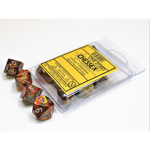 Lustrous Gold with silver font 10D10 Dice [CHX27293]