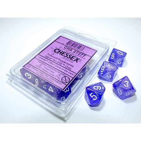 Borealis Purple with white font Luminary 10d10 dice [CHX27377]