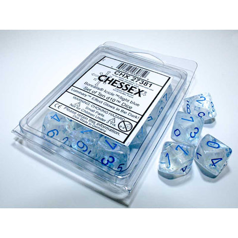 Borealis Icicle with light blue font Luminary 10d10 dice [CHX27381]
