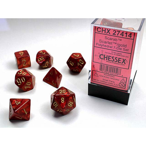 Scarab Scarlet with gold font 7 Dice Set [CHX27414]