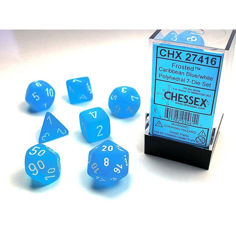 Frosted Caribbean Blue with white font 7 Dice Set [CHX27416]