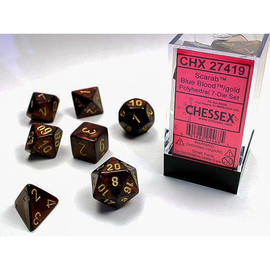 7DPoly Scarab Series Dice Set | Blue Blood