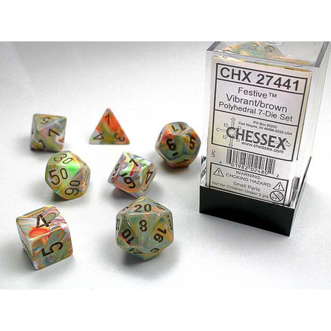 Festive Vibrant with brown font 7 Dice Set [CHX27441] DISC