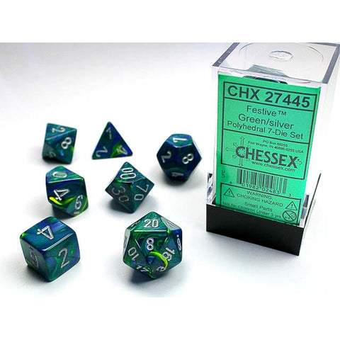 Festive Green with silver font 7 Dice Set [CHX27445] (DISC)