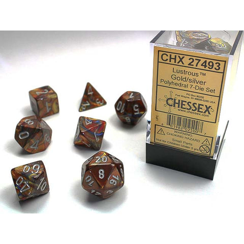 Lustrous Gold with silver font 7 Dice Set [CHX27493]