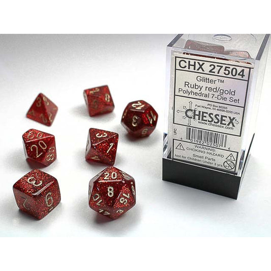 7DPoly Glitter Series Dice Set | Ruby Red