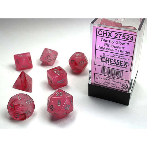 Ghostly Glow Pink with Silver Font 7 Dice Set [CHX27524]