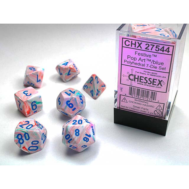 7DPoly Festive Series Dice Set | Blue Pop-Art