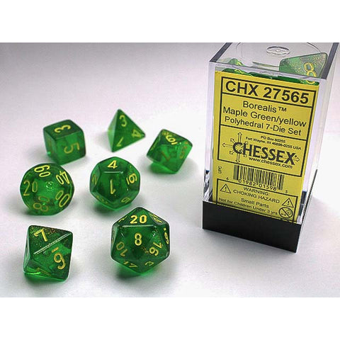 Borealis Maple Green with yellow font 7 Dice Set [CHX27565] (Disc'd)