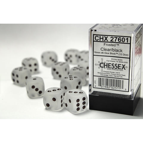 Frosted Clear with black font 12D6 16mm Dice [CHX27601]
