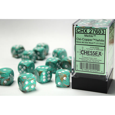 Marble Oxi-Copper with white font 12D6 16mm Dice [CHX27603]