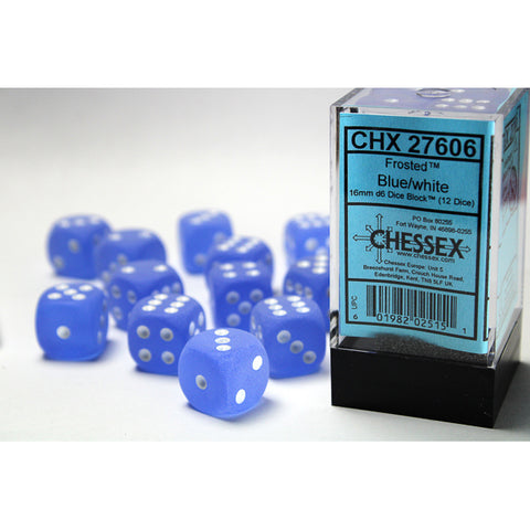 Frosted Blue with white font 12D6 16mm Dice [CHX27606]