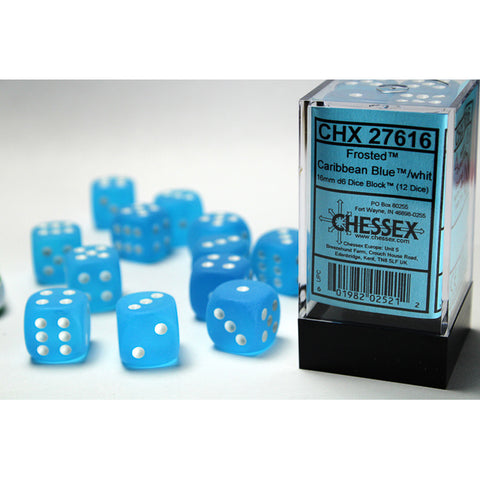 Frosted Caribbean Blue with white font 12D6 16mm Dice [CHX27616]